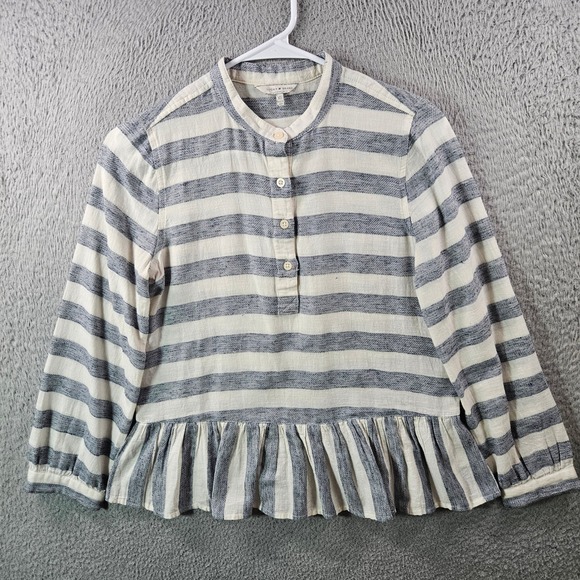 Lucky Brand Tops - Lucky Brand Striped Peplum Blouse Women's XS Banded Collar Button Front